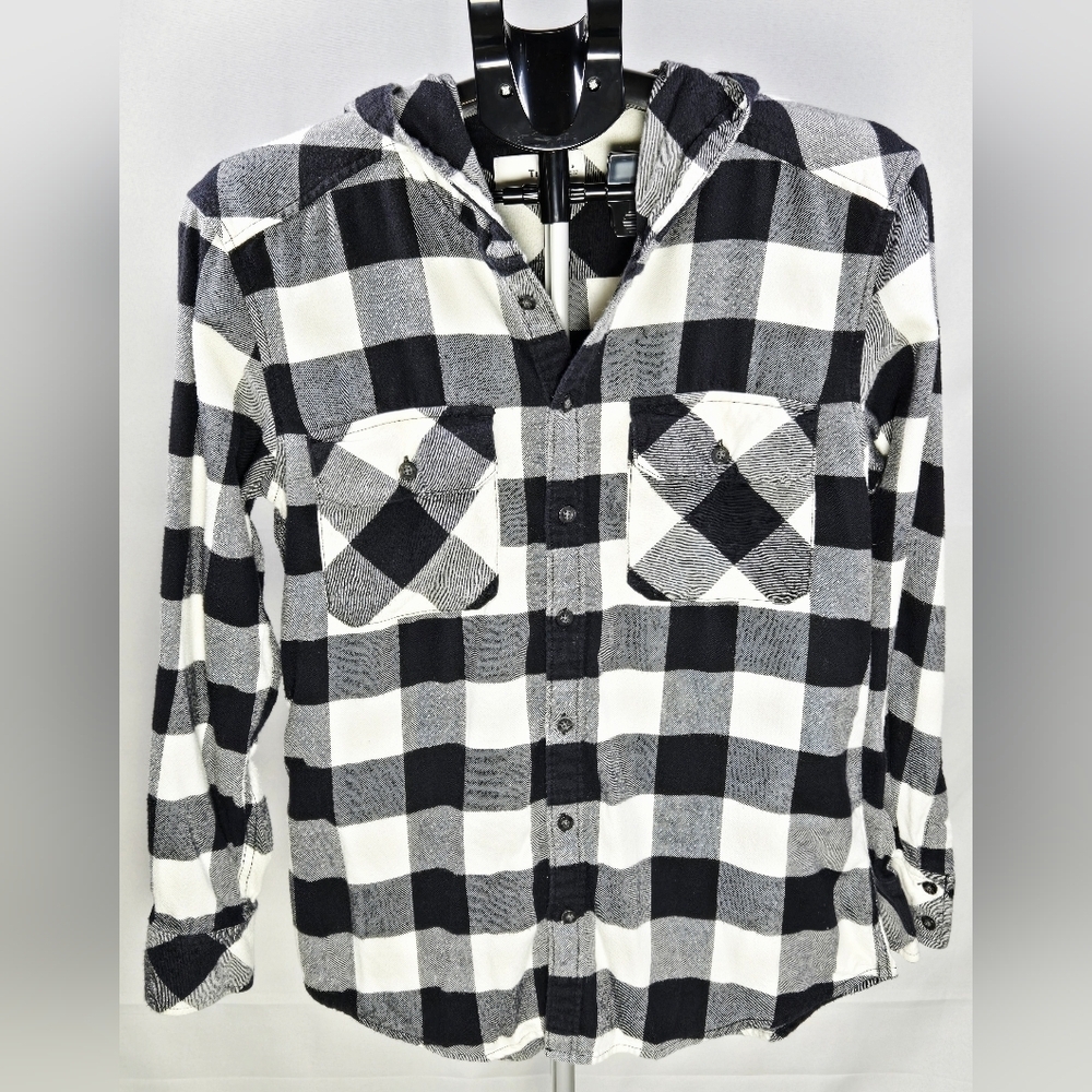 Aritzia TNA Gingham Plaid Modern Cottagecore Hooded Button Shirt, Small